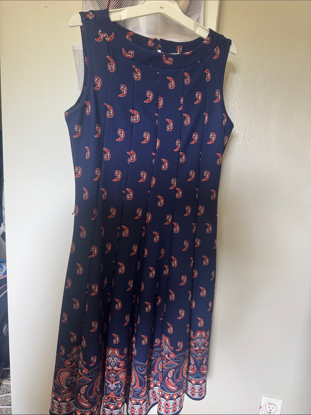 Navy Paisley Sleeveless Fit & Flare Dress
